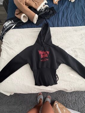 Wurthering Heights Cropped/Corset Hoodie with Red Graphic - Women Sweater
